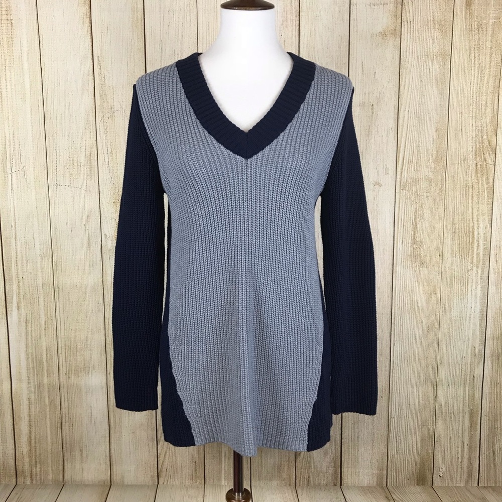 Philosophy Womens Knit Sweater M Blue Pullover Long Sleeve Open Back Minimalist